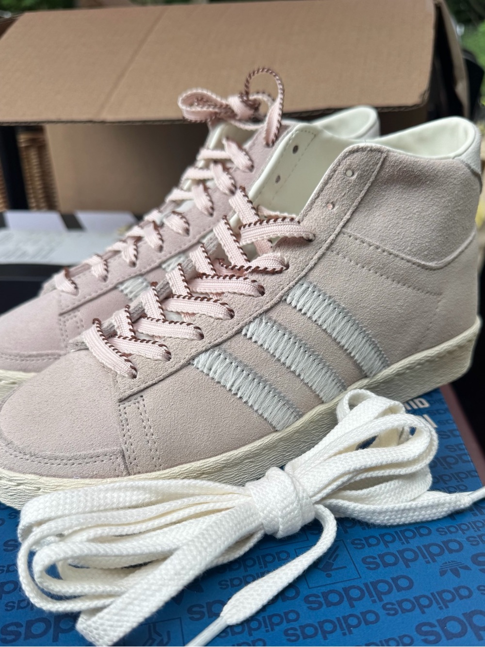 adidas Women’s Blush Pink Suede High-Top Sneakers